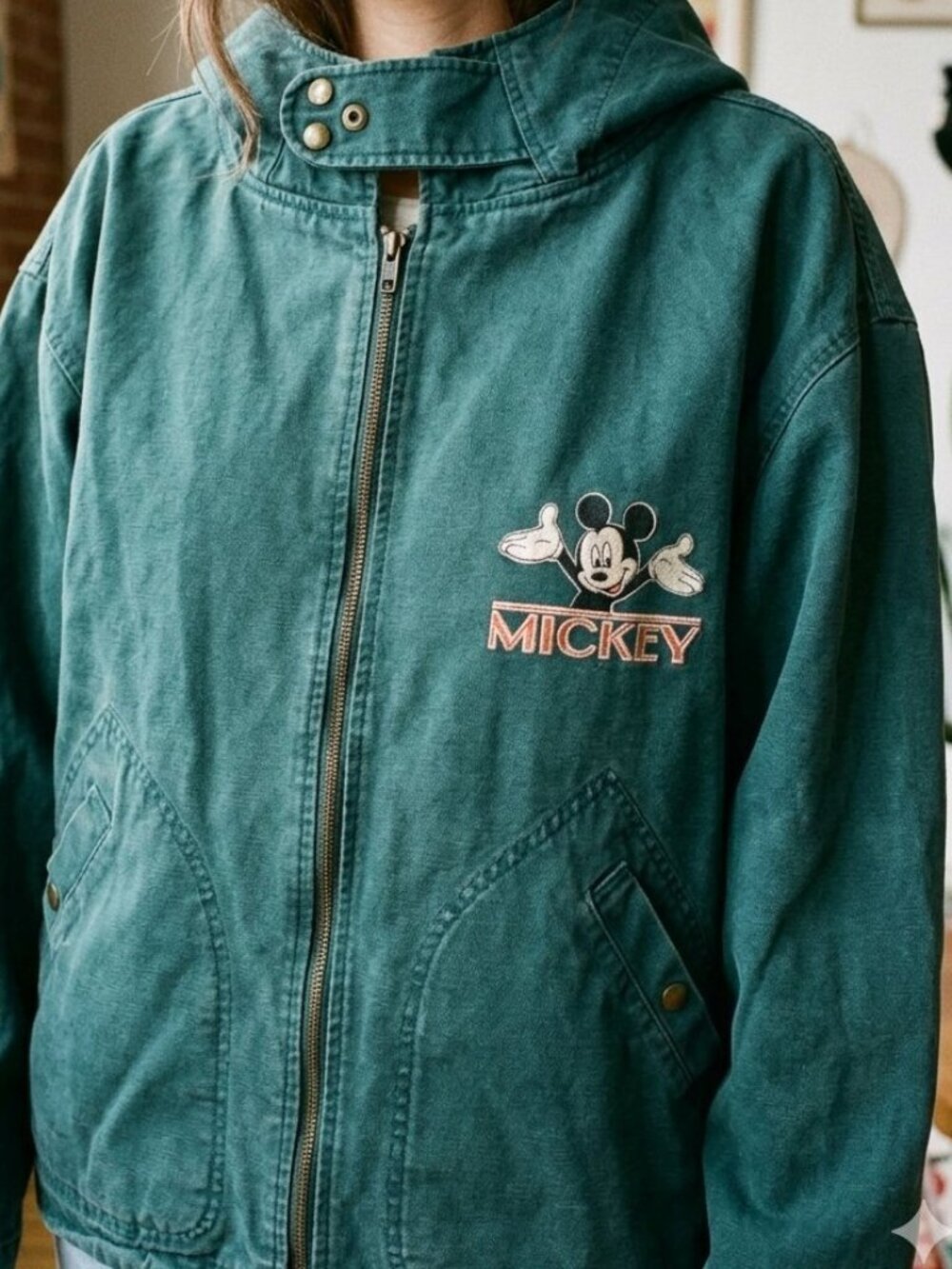 Vintage 90s Disney Mickey Mouse Canvas Hooded Jacket Genus Size XL Pit to Pit 30